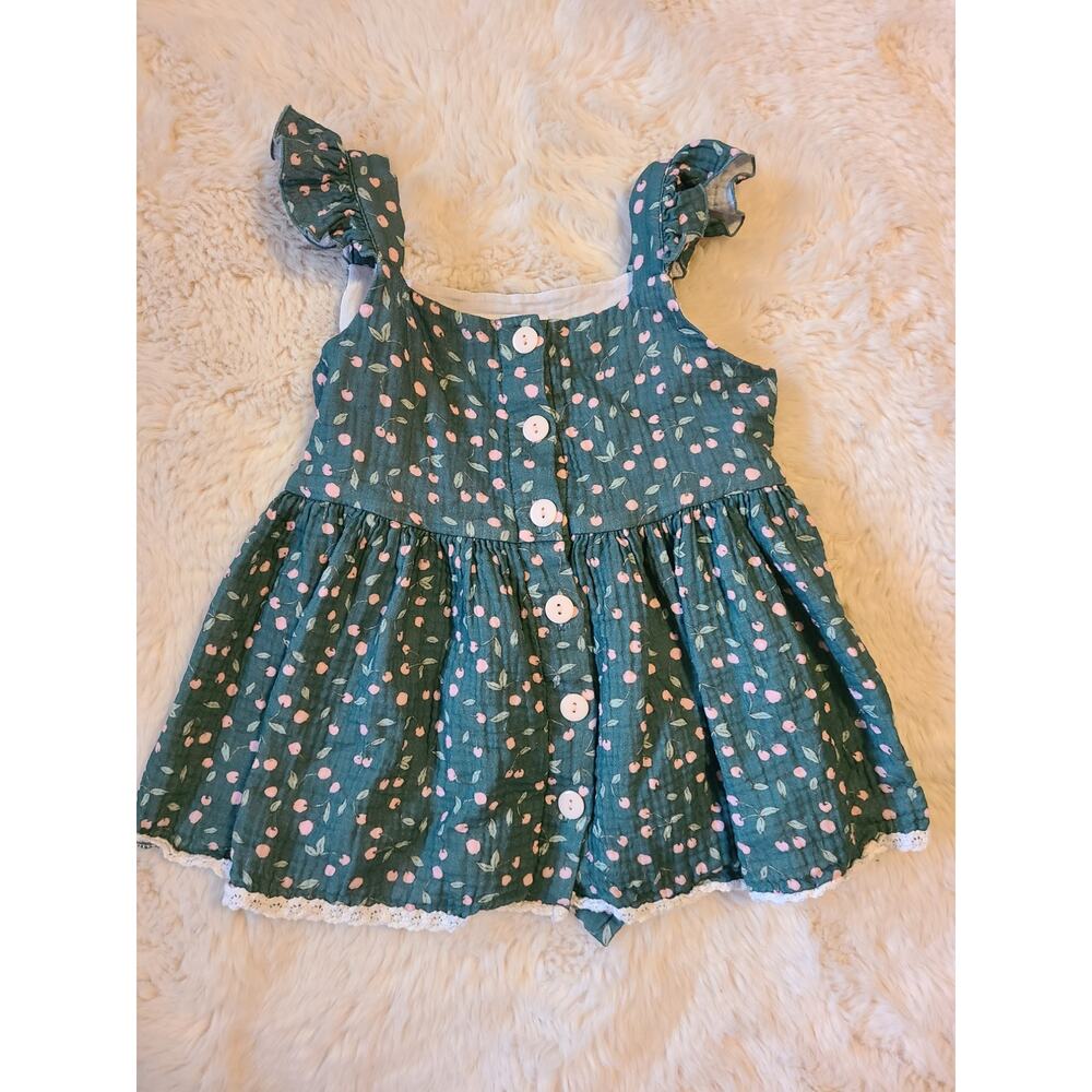 Sweet honey size 4t Green cherries ruffle top